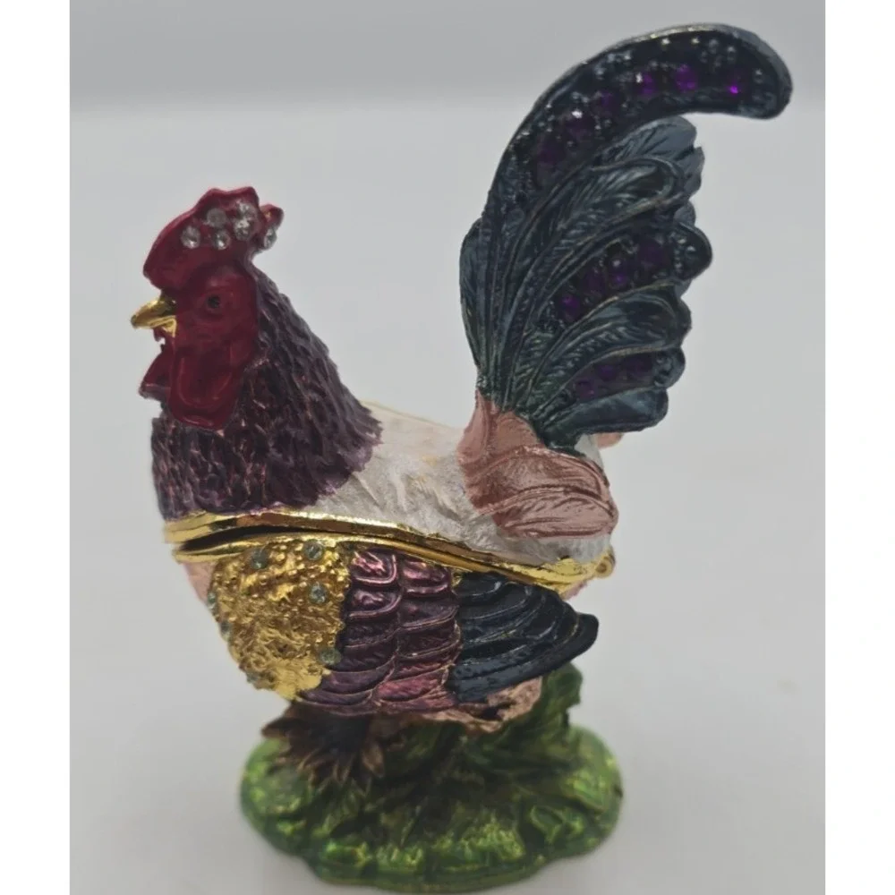 Leonardo Collection Hand Painted Enamel Rooster Trinket Box, Hinged Jewelry